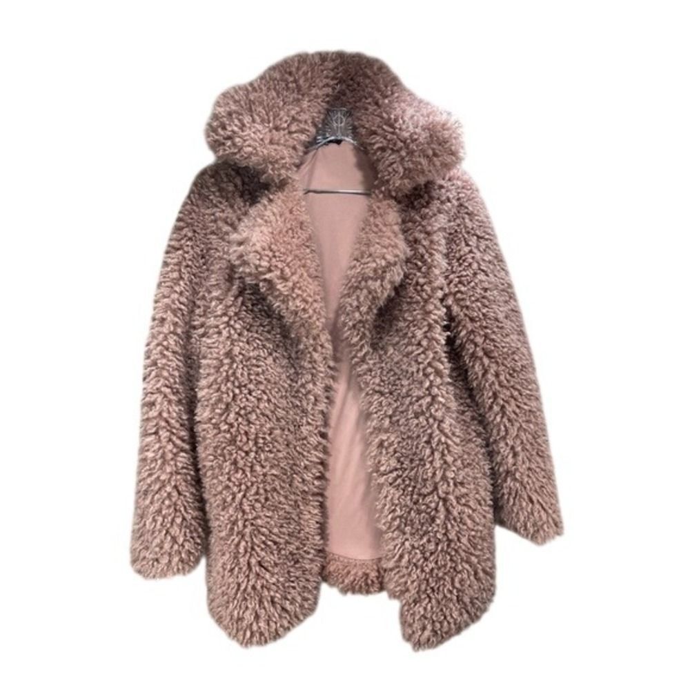 Teddy Faux sheep fur Coat Women S/M Pink Shaggy Jacket - Picture 2 of 16